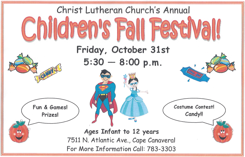 Children's Fall Festival Flyer - October 31 2014 at Christ Lutheran Church, Cape Canaveral