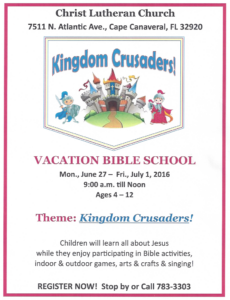 Vacation Bible School 2016 Flyer - Registration - Form PDF download