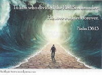 The Christians' Way Through Trouble,  image of a Man walking through the parted Red Sea, bulletin cover image